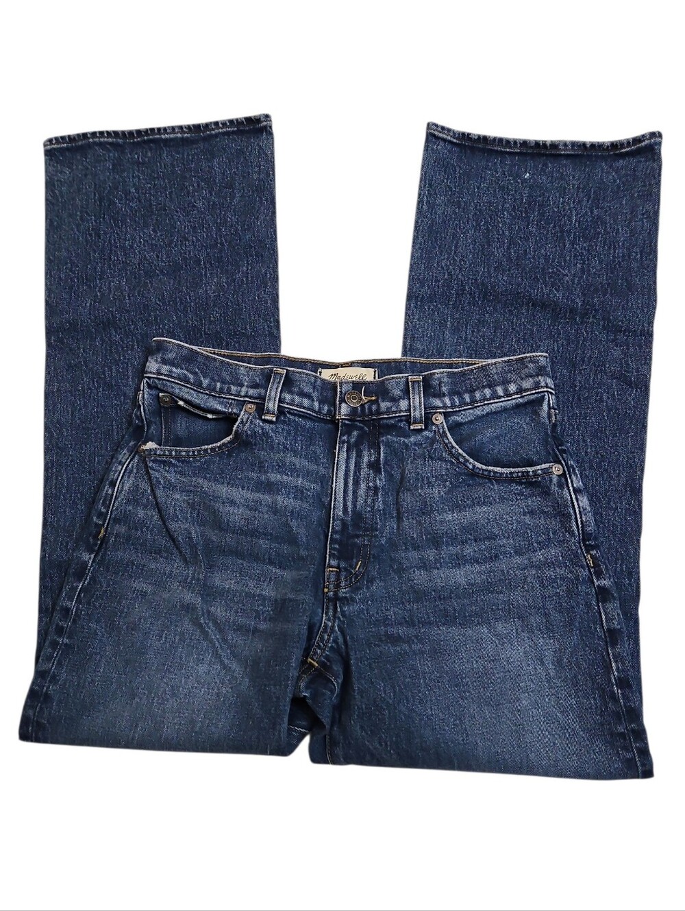 Madewell Relaxed Bootcut Mid Wash Blue Jean Frayed Hem Sz 28 Petite (30x28)